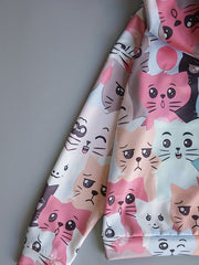 Girls' Colorful Cats Long Sleeve Hooded Sweatshirt Pullovers