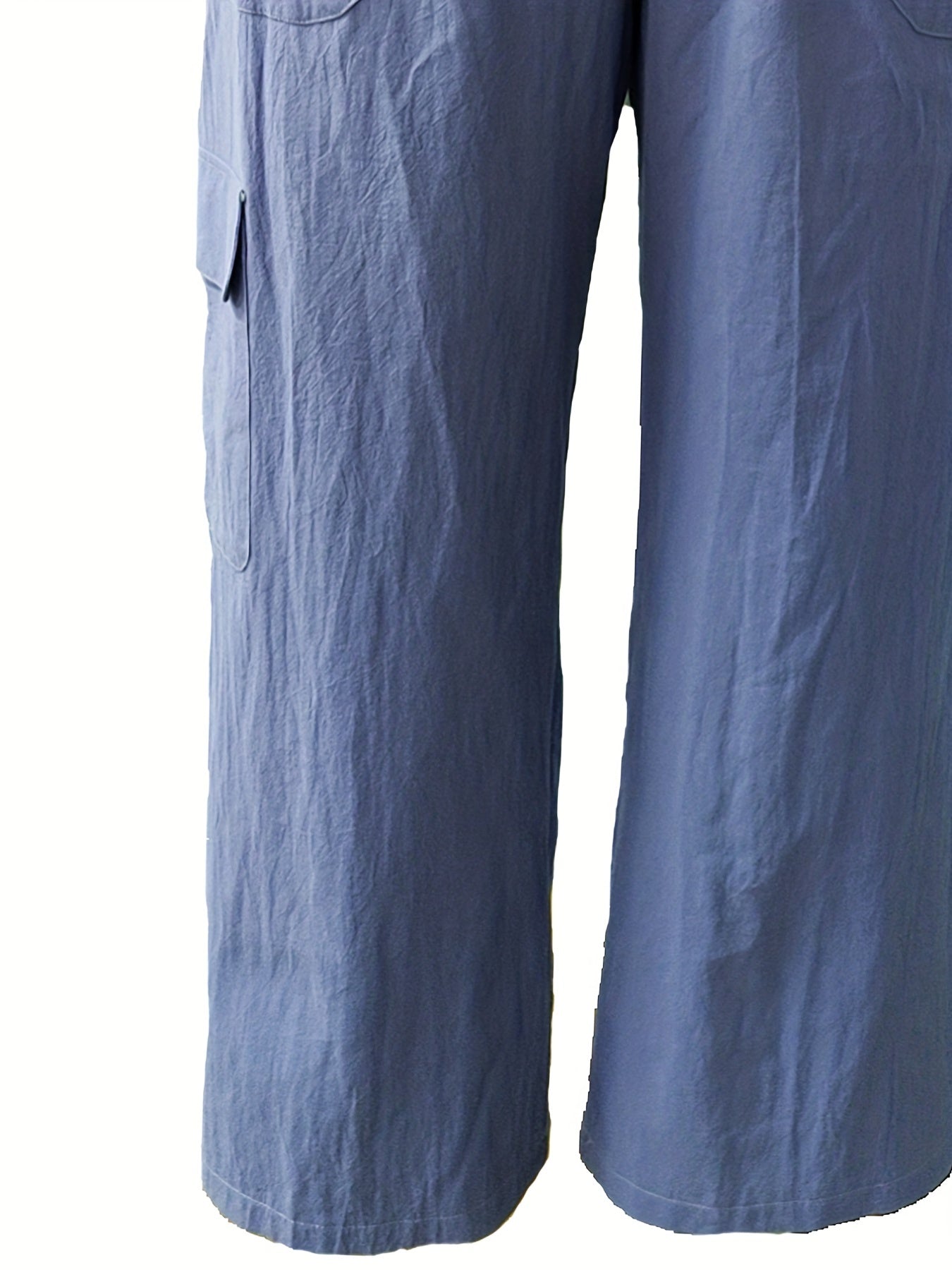 Solid Elastic Waist Loose Cargo Pants