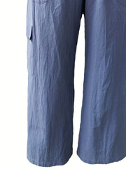 Solid Elastic Waist Loose Cargo Pants