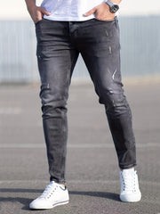 Stretch Denim Pants Men's Slim Fit Distressed Jeans with Pockets