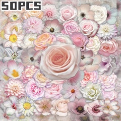 50 Pink Roses & Floral Stickers Non Repeating Transparent Decals for Party Decor