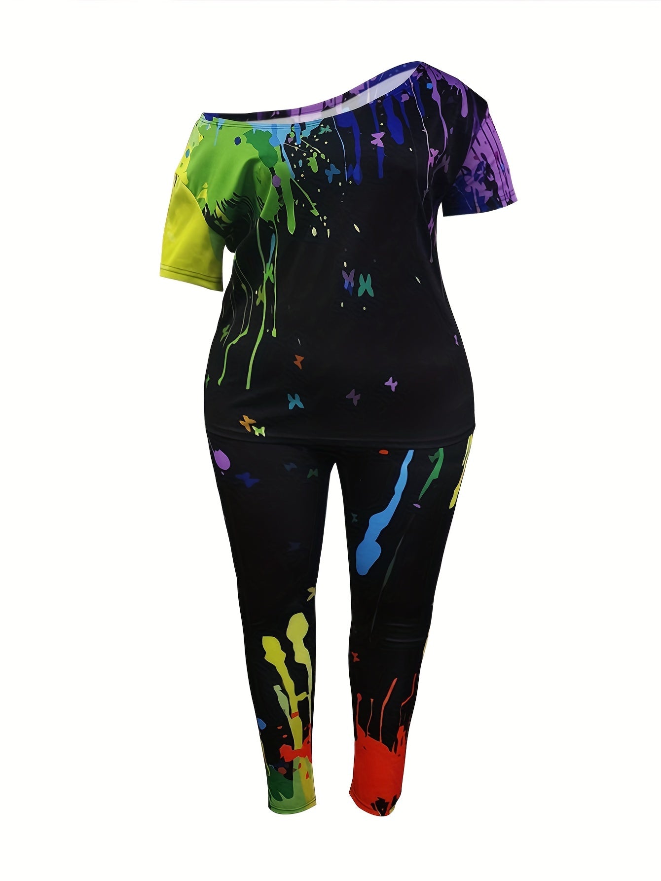 Splash Print One Shoulder Top & Pants Set