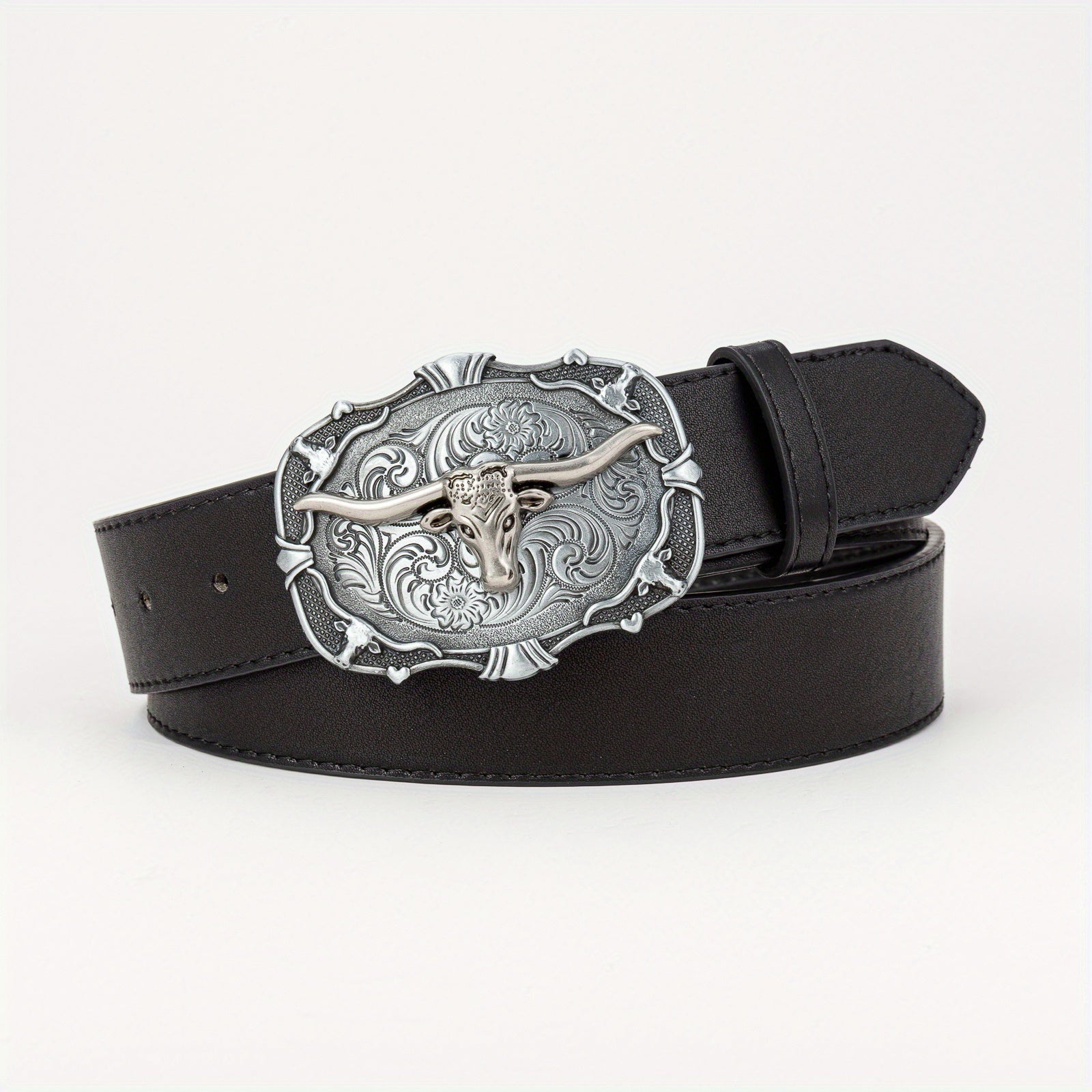 Vintage Western Cowboy Head Men's Belt PU Leather