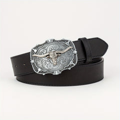 Vintage Western Cowboy Head Men's Belt PU Leather