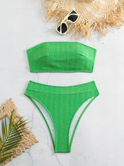 Sexy Bikini Set Solid Textured Bandeau Bra & Panty Swimsuit