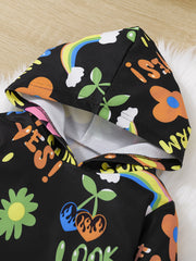 Girl's Cartoon Floral 2pcs Set SUNSHINE Print Casual Outfits for Spring Fall