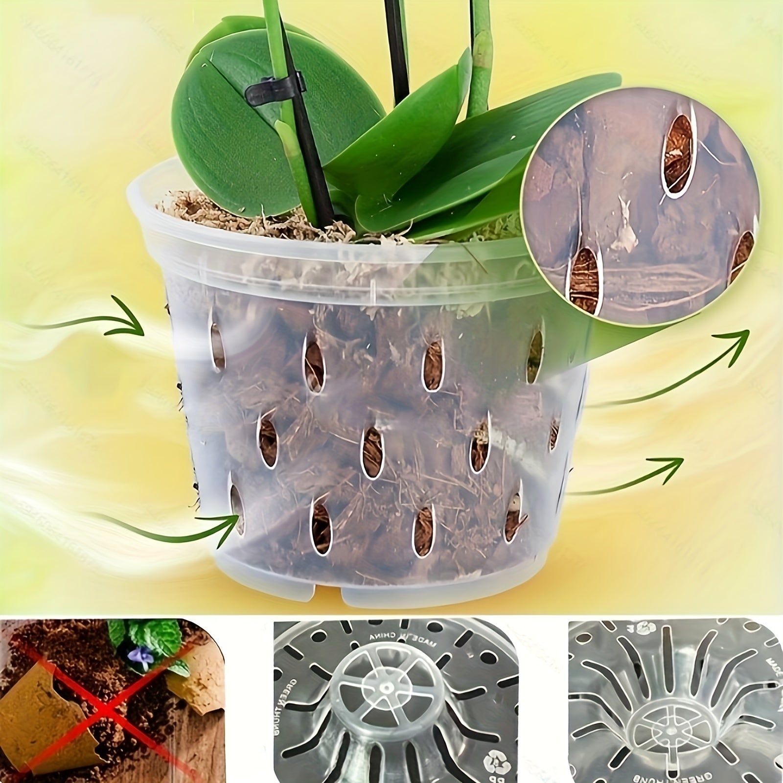 3pcs Transparent Orchid Pots W/ Saucers & Hanging Hooks Indoor Outdoor Decor