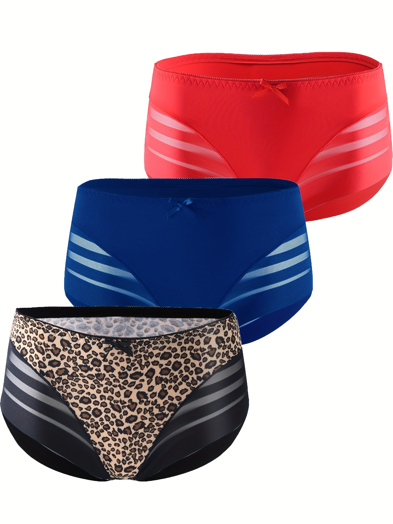 3 Pack Plus Size Sexy Panties Set Women's Plus Leopard Print Contrast Mesh