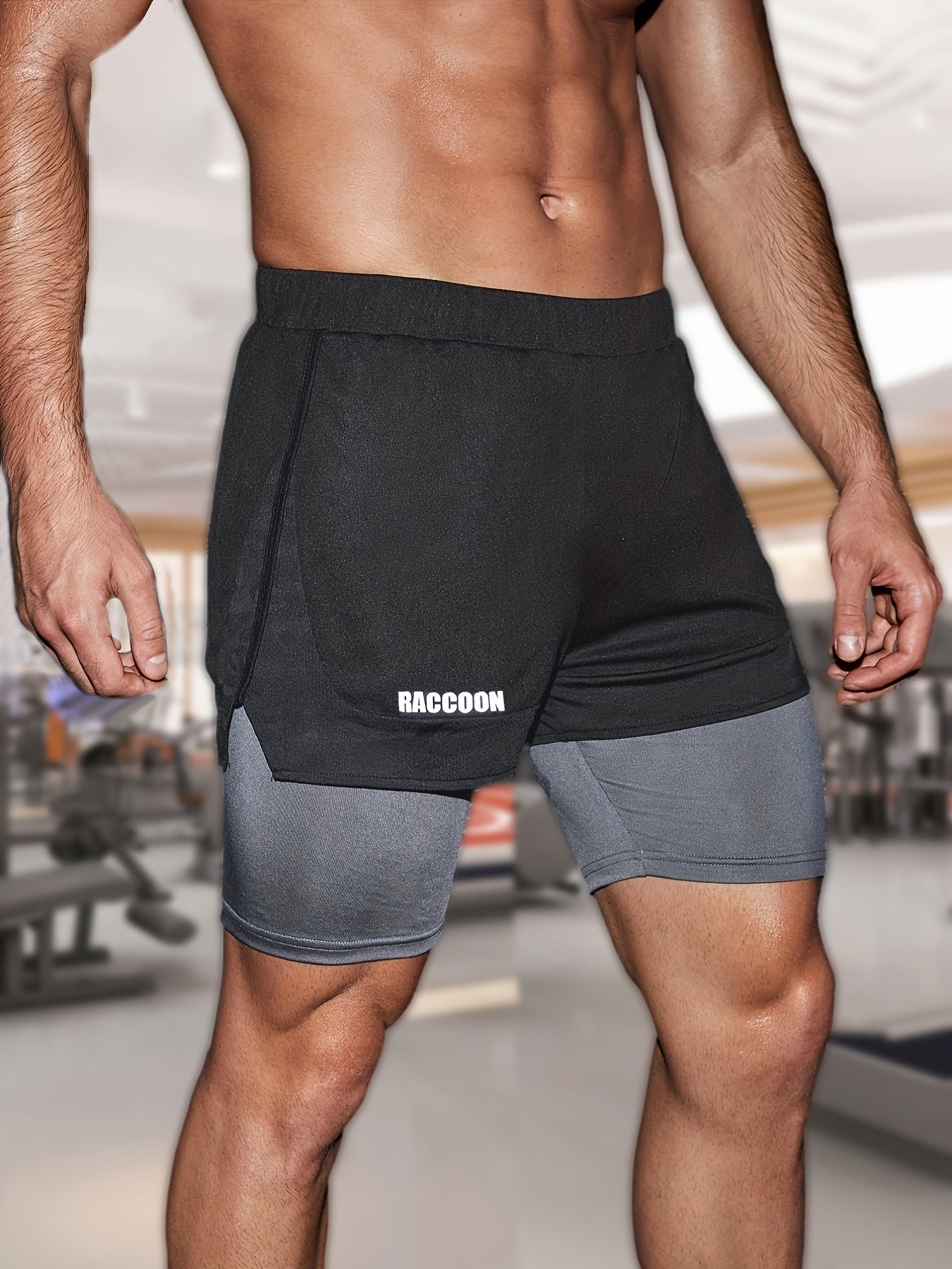 Men's Casual Sports 2 in 1 Shorts RACCOON Pattern Running Shorts