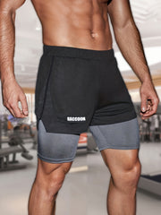 Men's Casual Sports 2 in 1 Shorts RACCOON Pattern Running Shorts