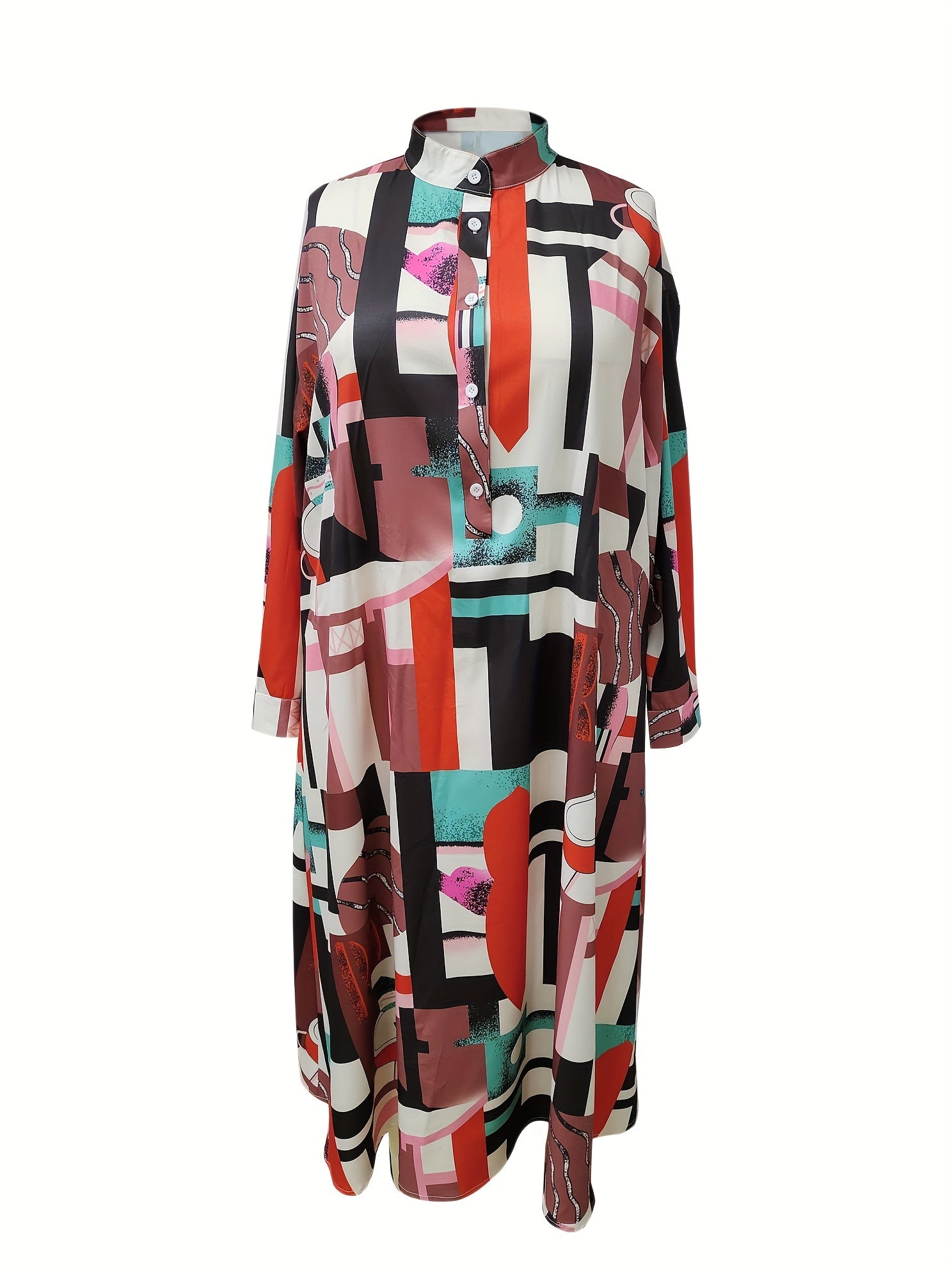 Colorblock Geometric Print Shirt Dress