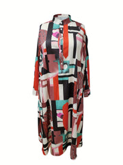 Colorblock Geometric Print Shirt Dress