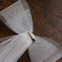 Large Bow Long Veil Faux Pearl Hair Accessories