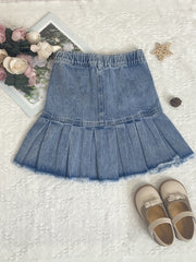 Girls Pleated Elastic Waist Denim Skirt 8-11 Years