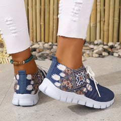 Women's Retro Knitted Sneakers Casual Lace Up Shoes Lightweight Running