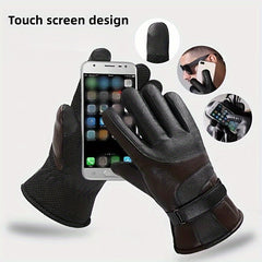 Warm Leather Cycling Gloves Men's Thickened Coldproof Windproof Touchable
