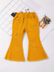 Toddler Girls Ripped Jeans Flare Leg Denim Bell Bottoms Pants