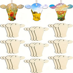 10pcs Cow Head Wooden Blanks Hanging Sign 3" Wide
