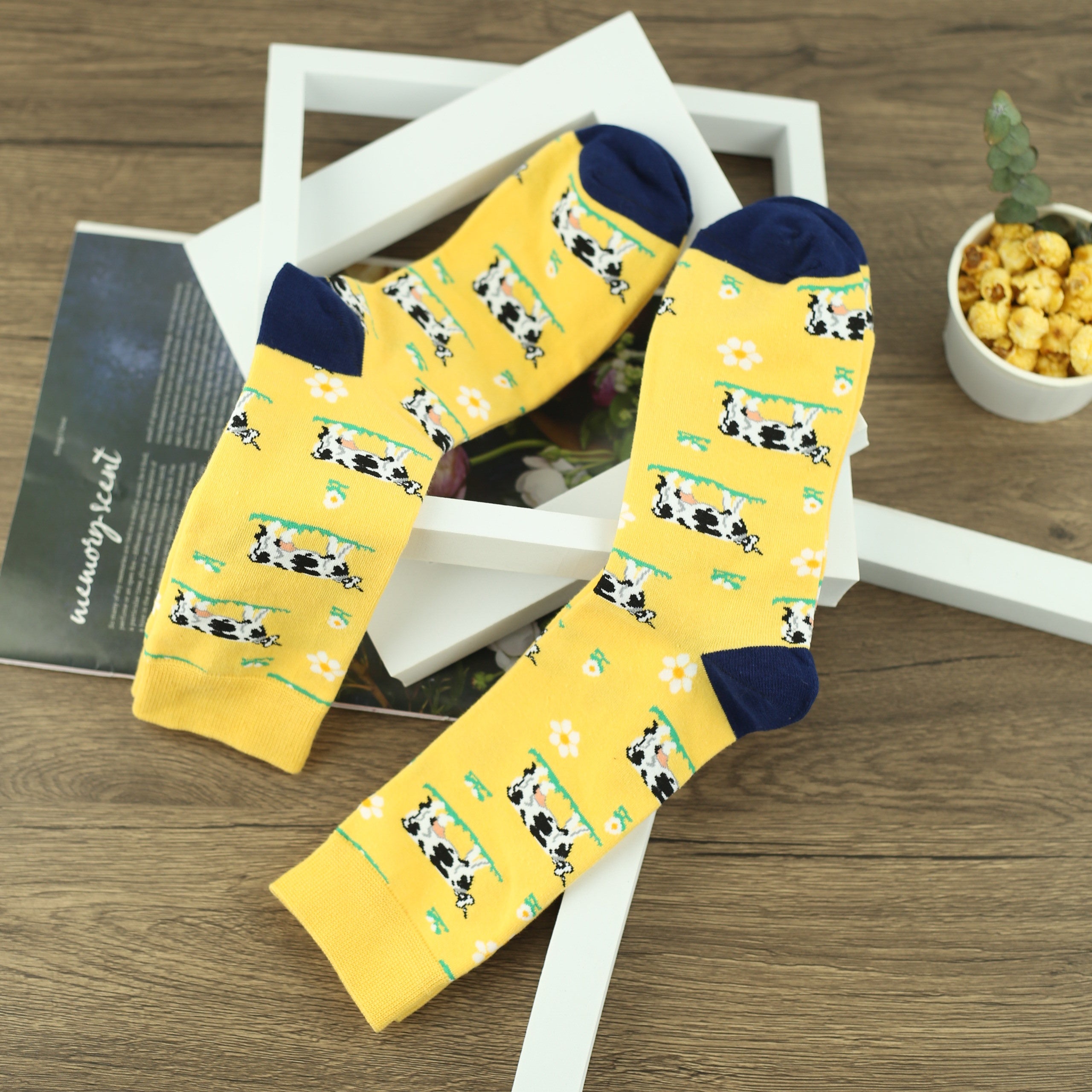 Men's Cartoon Cow Crew Socks x 2 Pairs