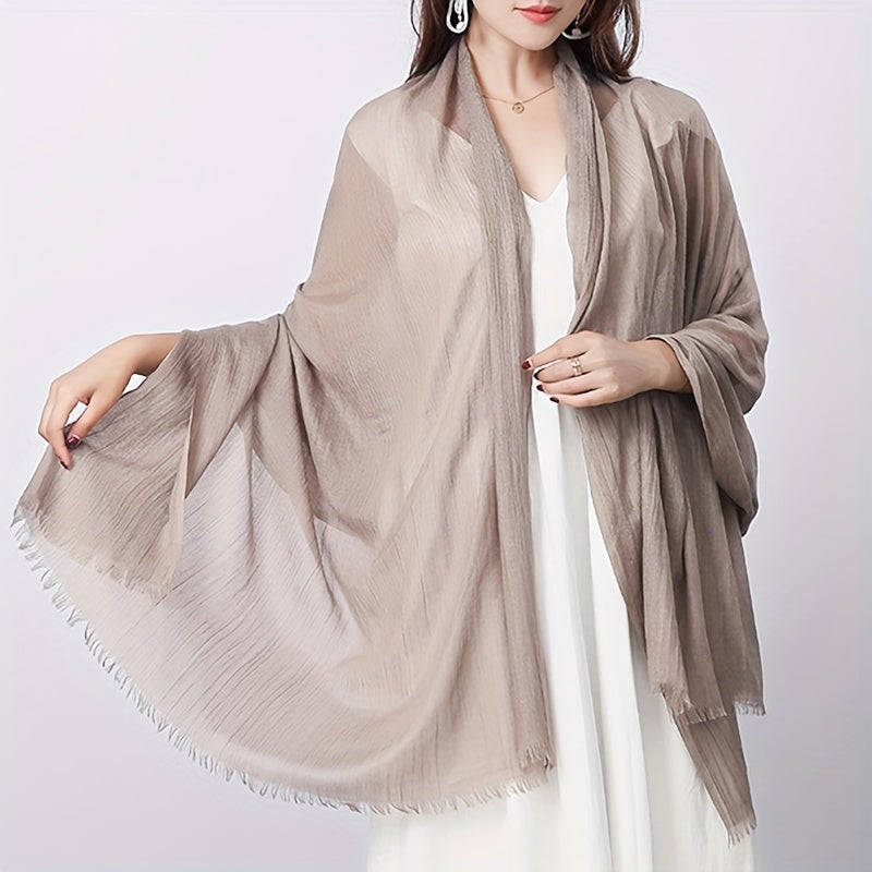 Solid Scarf Casual Frayed Edge Shawl Outdoor Sunscreen Wrap