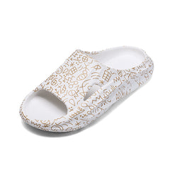Men Graffiti Cloud Slides Pillow Slippers Lightweight Comfortable Open Toe Shoes