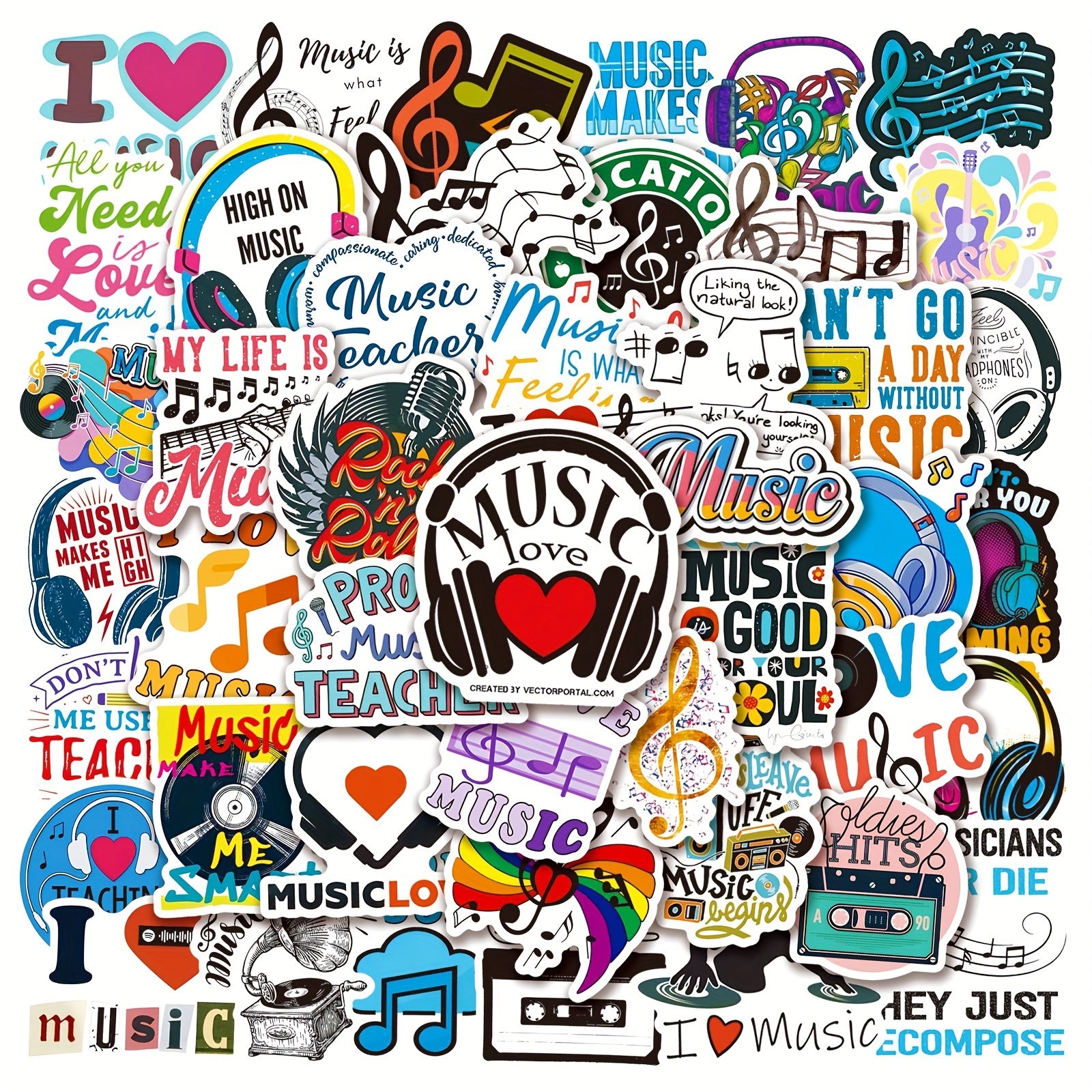 50Pcs Music Doodle Stickers, Waterproof Decorative Stickers for Phone Lap