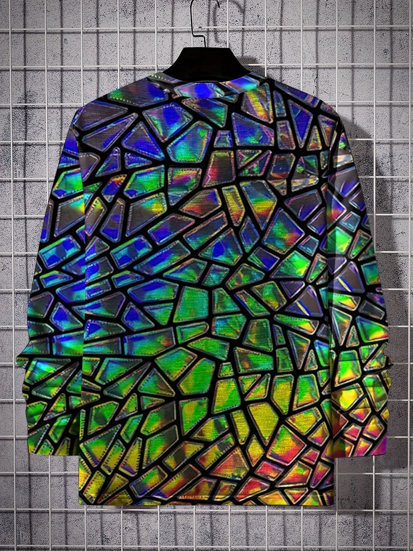 Neon Foil Print Men's Long Sleeve Tee Autumn Stylish Tee
