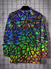Neon Foil Print Men's Long Sleeve Tee Autumn Stylish Tee