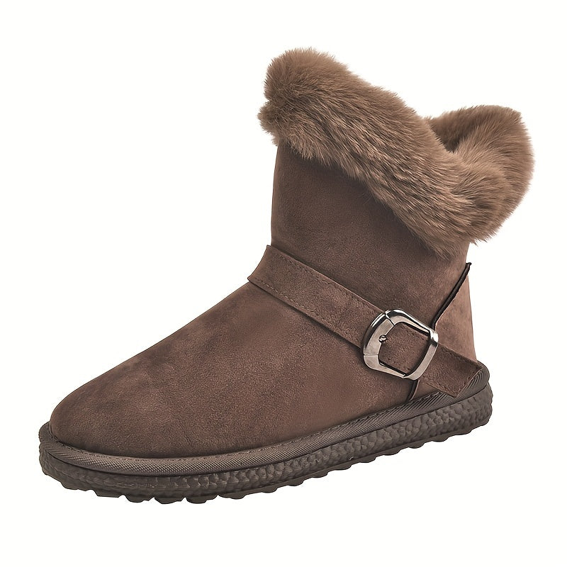 Women's Buckle Decor Snow Boots Round Toe Flat Comfortable Short Boots