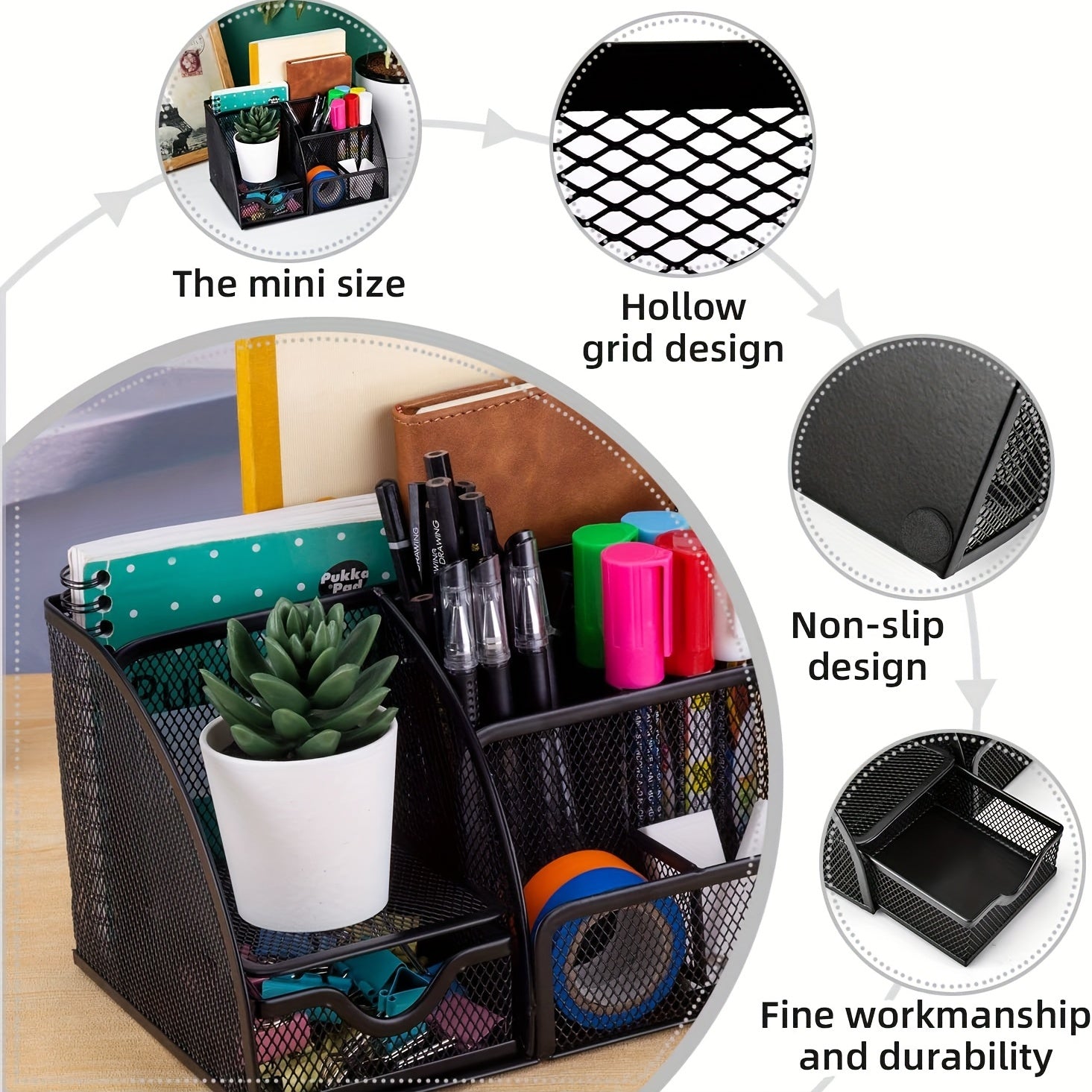 Mesh Pencil Desk Organizer with 6 Compartments