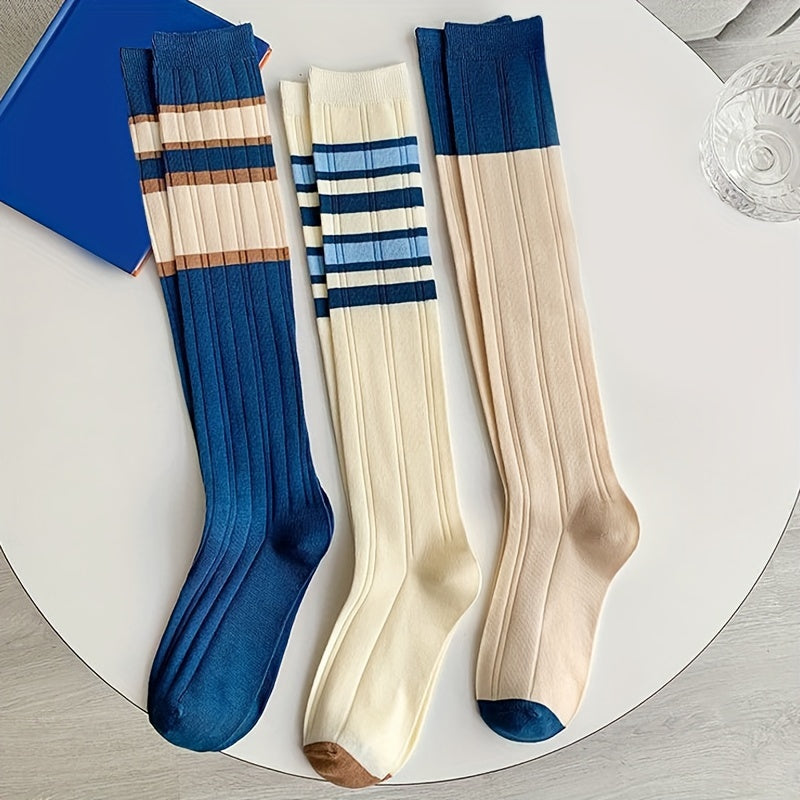 Colorblock Striped Calf Socks All match Knee High Socks Women's Stockings