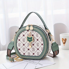 Round Handbag Chain Crossbody Bag PU Leather Top Handle Purse