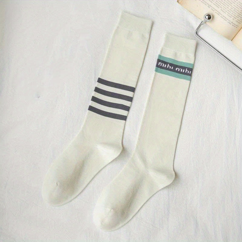 Striped Calf Socks Women's Knee High Stockings