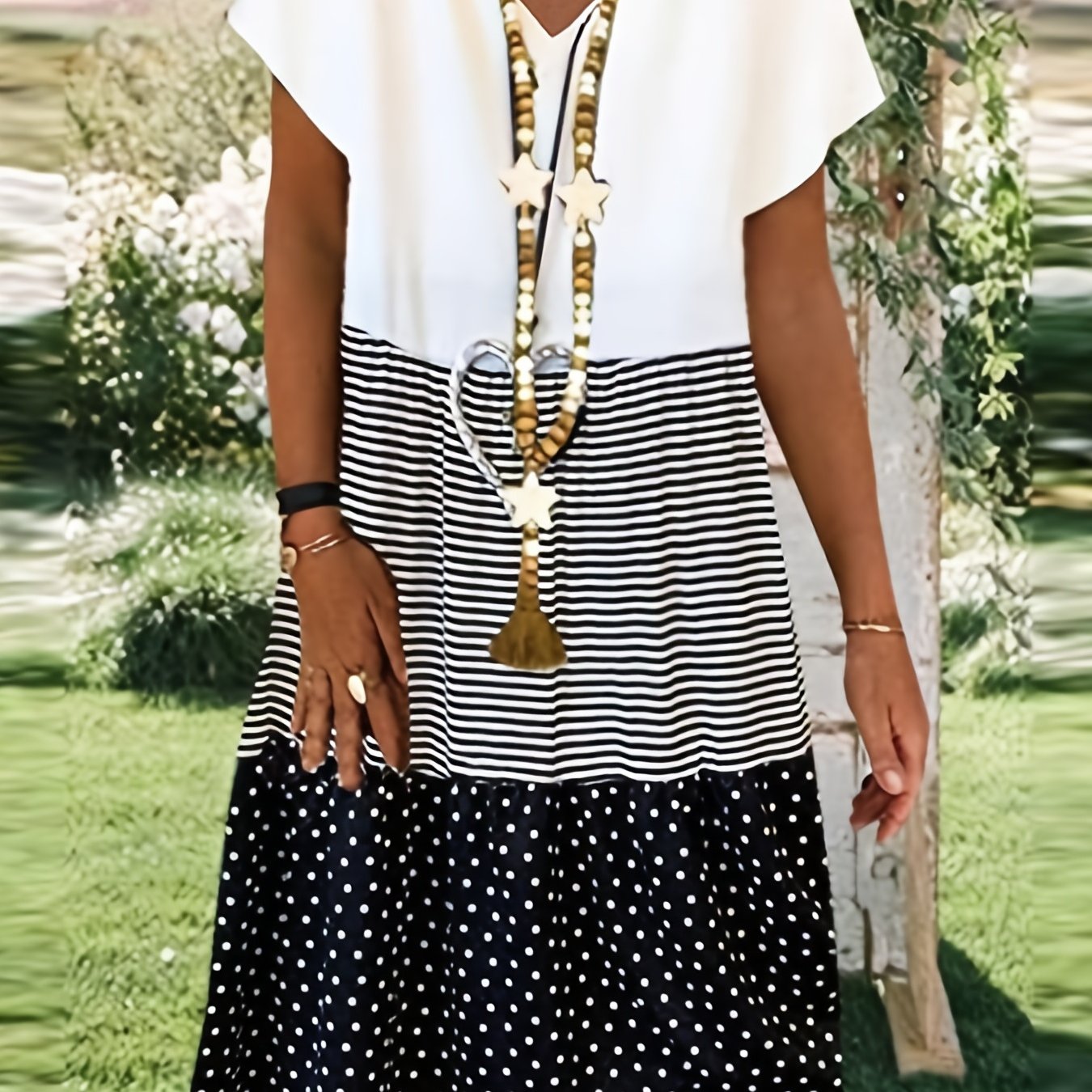 Colorblock Strip V Neck Dress