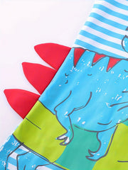 Boys Dino Stripe Swimsuit & Cap for Beach Summer Vacay