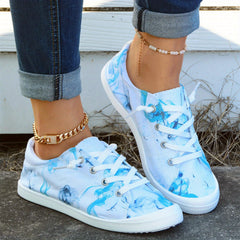 Women's Flat Canvas Lace Up Sneakers Casual Round Toe Shoes