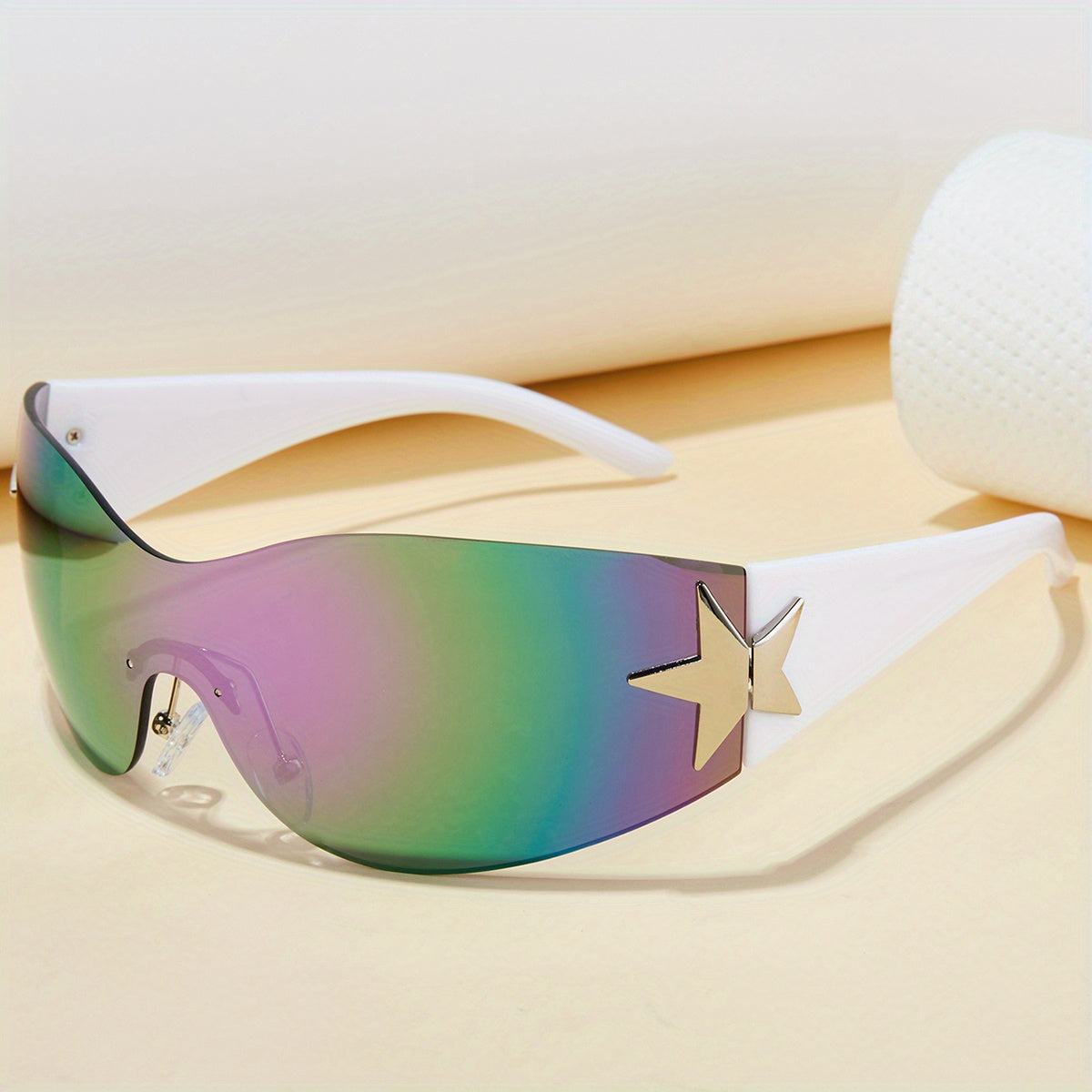 Futuristic Y2K Star Sunglasses Rimless Wrap Around Glasses