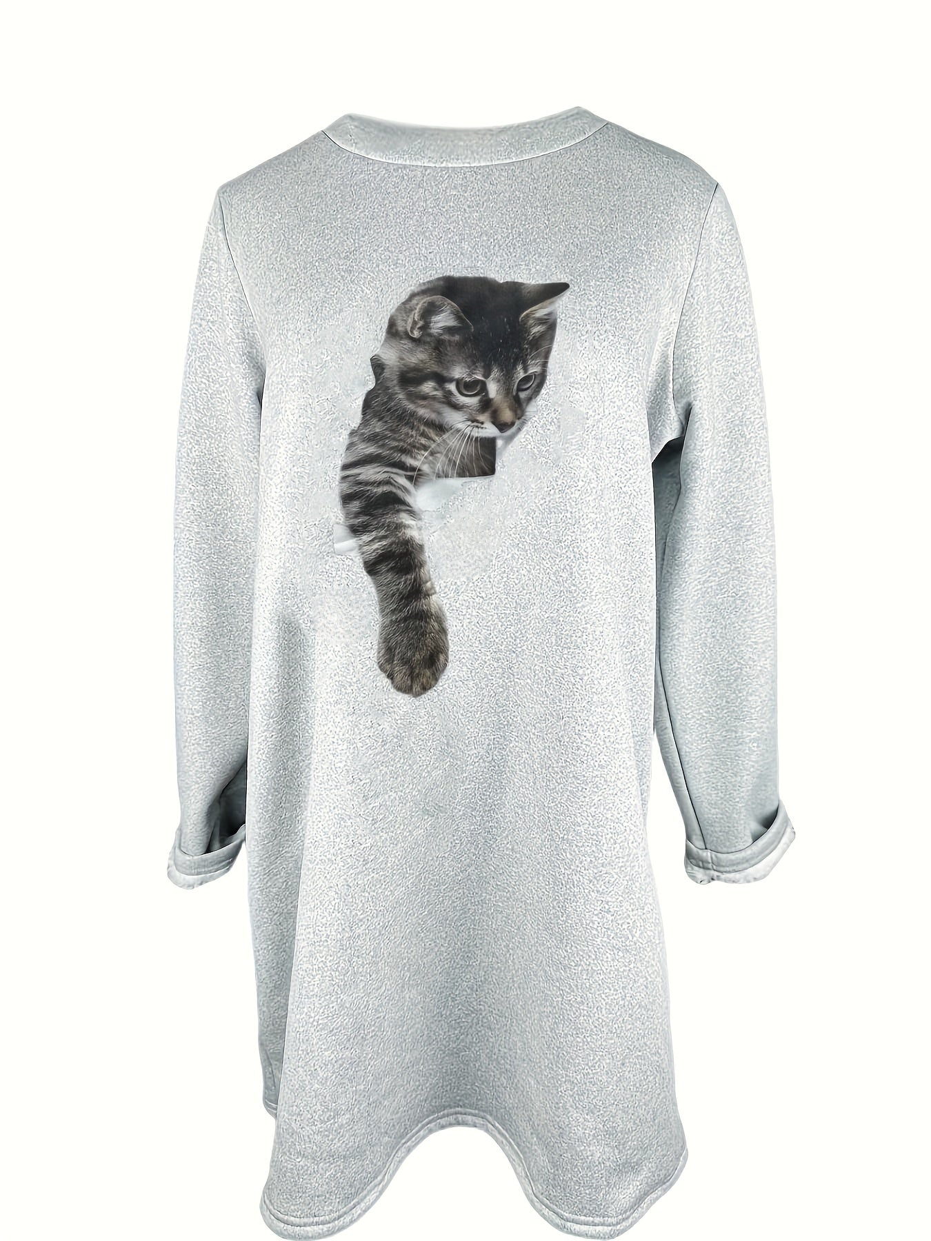 Cat Print Fleece Pullover Sweatshirt for Women