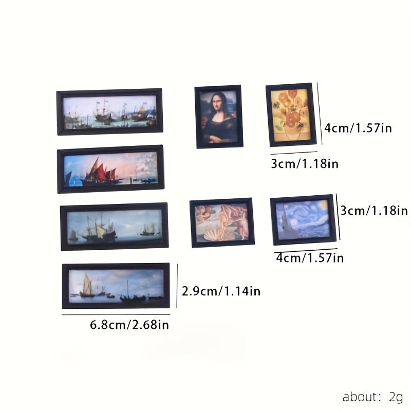 8pcs Retro Mini Picture Frame Doll Furniture Set