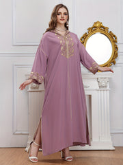 Abaya Dress Women's Plus Leaf Print Long Sleeve Maxi Jalabiya