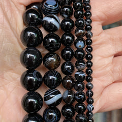 Striped Agate Stone Beads 4-12mm Loose Beads for Bracelet Necklace Making