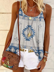 Vintage Western Geometric Print Cami Top Sleeveless Summer Spaghetti Top