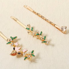3pcs Crystal Bobby Pin Non slip Side Clip Floral Hair Accessories
