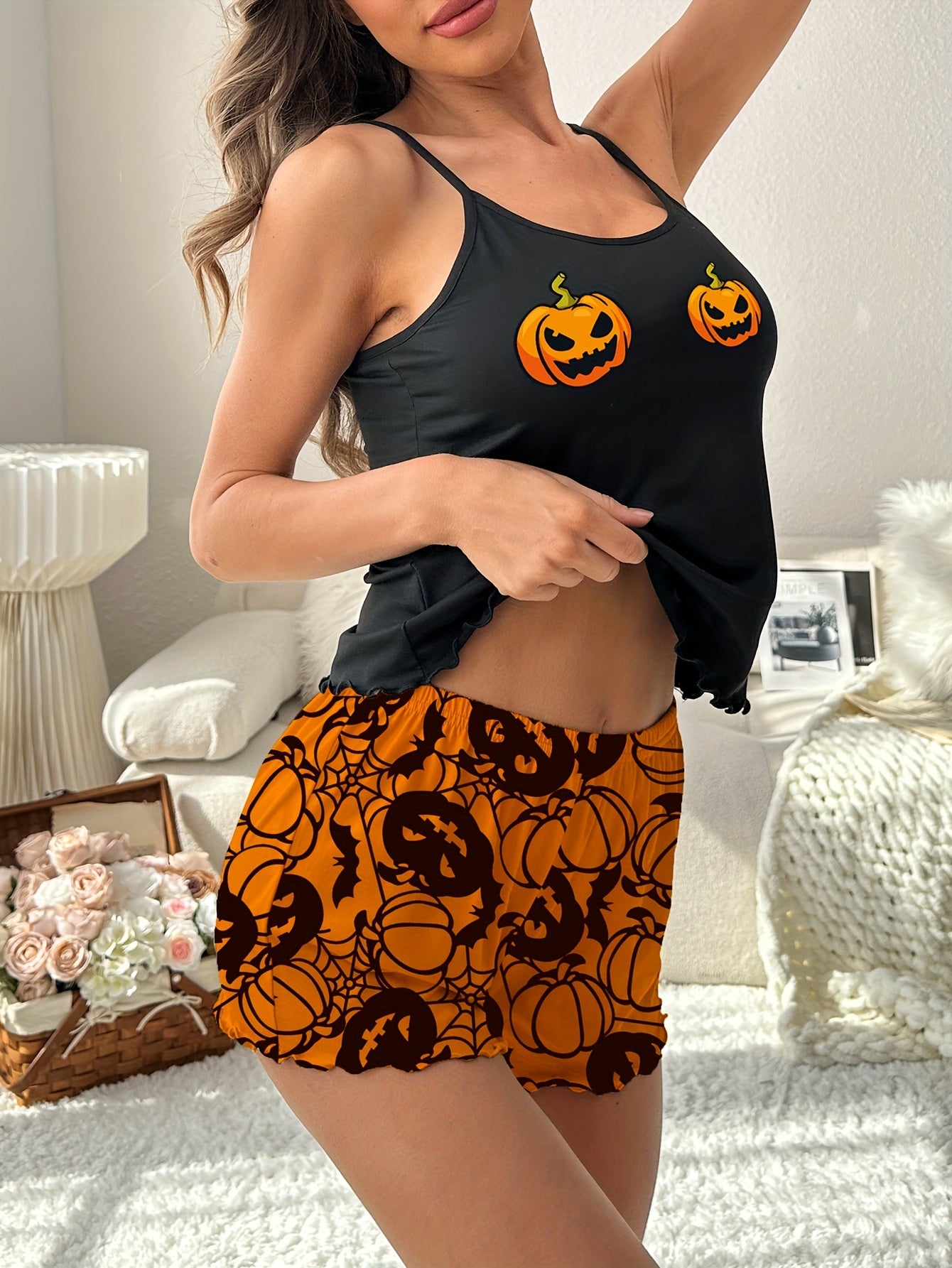 Pumpkin Print Halloween Pajama Set Women's Sleepwear