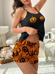Pumpkin Print Halloween Pajama Set Women's Sleepwear