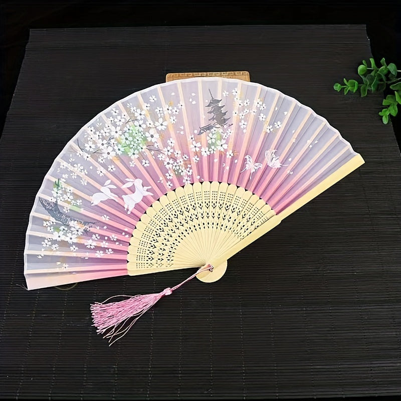 Silk Folding Fan Plum Blossom Bamboo Wedding Prom Decoration