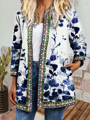 Abstract Print Open Front Jacket Women's Clothing