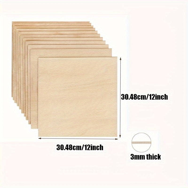 10pcs Unfinished Plywood Sheets 12x12 3mm Thick for DIY Crafts