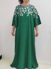 Floral Print Three Quarter Sleeve Round Neck Maxi Dress