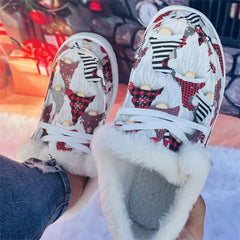 Christmas Elements Pattern Women's Snow Boots Flat Warm Winter Canvas Shoes